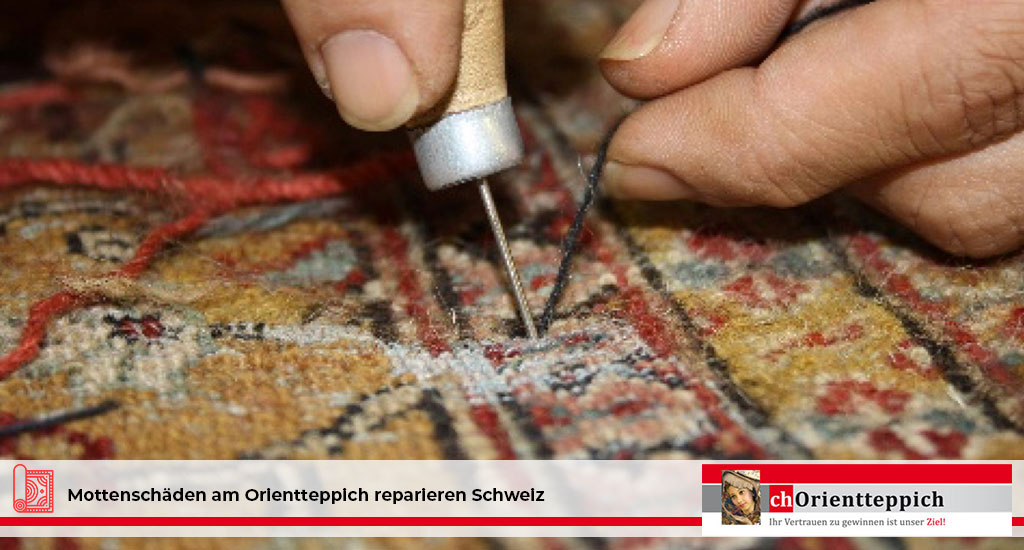 Mottenloch in einem handgeknüpften Perserteppich